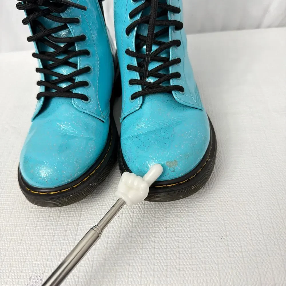 Dr Martens Boots Girls Size 2 Blue Sparkle 1460 J Side Zip Lace Up Youth